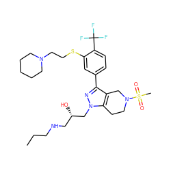 CCCNC[C@H](O)Cn1nc(-c2ccc(C(F)(F)F)c(SCCN3CCCCC3)c2)c2c1CCN(S(C)(=O)=O)C2 ZINC000049802842