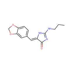 CCCNC1=NC(=O)/C(=C/c2ccc3c(c2)OCO3)N1 ZINC000072110443