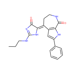 CCCNC1=NC(=O)/C(=C2\CCNC(=O)c3[nH]c(-c4ccccc4)cc32)N1 ZINC000073197598