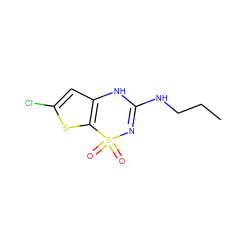 CCCNC1=NS(=O)(=O)c2sc(Cl)cc2N1 ZINC000013491157