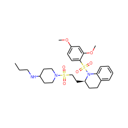 CCCNC1CCN(S(=O)(=O)CC[C@@H]2CCc3ccccc3N2S(=O)(=O)c2ccc(OC)cc2OC)CC1 ZINC000049709833