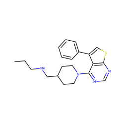 CCCNCC1CCN(c2ncnc3scc(-c4ccccc4)c23)CC1 ZINC000223003612