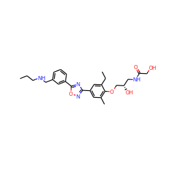 CCCNCc1cccc(-c2nc(-c3cc(C)c(OC[C@@H](O)CNC(=O)CO)c(CC)c3)no2)c1 ZINC000653847552