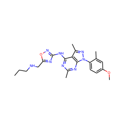 CCCNCc1nc(Nc2nc(C)nc3c2c(C)nn3-c2ccc(OC)cc2C)no1 ZINC000045245376