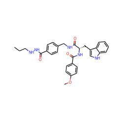 CCCNNC(=O)c1ccc(CNC(=O)[C@H](Cc2c[nH]c3ccccc23)NC(=O)c2ccc(OC)cc2)cc1 ZINC001772590489