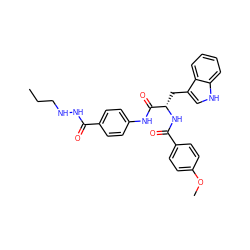 CCCNNC(=O)c1ccc(NC(=O)[C@H](Cc2c[nH]c3ccccc23)NC(=O)c2ccc(OC)cc2)cc1 ZINC001772653923