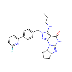 CCCNc1c2c(nn1Cc1ccc(-c3cccc(F)n3)cc1)N1C(=N[C@@H]3CCC[C@@H]31)N(C)C2=O ZINC000653701724