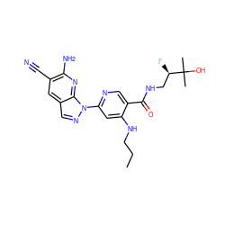 CCCNc1cc(-n2ncc3cc(C#N)c(N)nc32)ncc1C(=O)NC[C@@H](F)C(C)(C)O ZINC001772658085