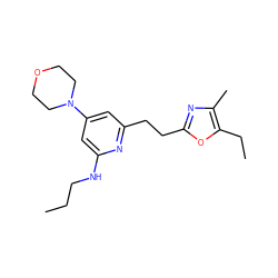 CCCNc1cc(N2CCOCC2)cc(CCc2nc(C)c(CC)o2)n1 ZINC000043067423