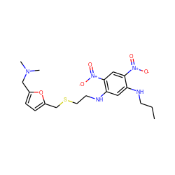 CCCNc1cc(NCCSCc2ccc(CN(C)C)o2)c([N+](=O)[O-])cc1[N+](=O)[O-] ZINC000013726485