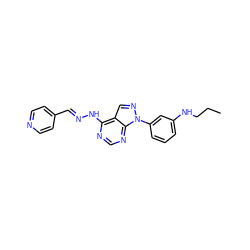 CCCNc1cccc(-n2ncc3c(N/N=C/c4ccncc4)ncnc32)c1 ZINC000014946166