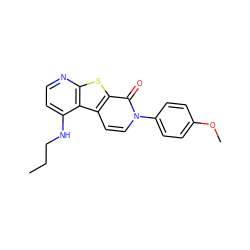 CCCNc1ccnc2sc3c(=O)n(-c4ccc(OC)cc4)ccc3c12 ZINC000035278359