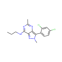 CCCNc1nc(C)nc2c(-c3ccc(Cl)cc3Cl)n(C)nc12 ZINC000013445096