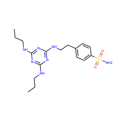 CCCNc1nc(NCCC)nc(NCCc2ccc(S(N)(=O)=O)cc2)n1 ZINC000028474651