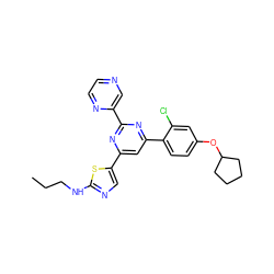 CCCNc1ncc(-c2cc(-c3ccc(OC4CCCC4)cc3Cl)nc(-c3cnccn3)n2)s1 ZINC000084918400