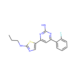 CCCNc1ncc(-c2cc(-c3ccccc3F)nc(N)n2)s1 ZINC000064539407