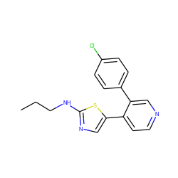 CCCNc1ncc(-c2ccncc2-c2ccc(Cl)cc2)s1 ZINC000473124185