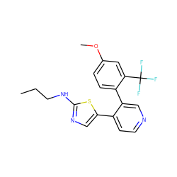 CCCNc1ncc(-c2ccncc2-c2ccc(OC)cc2C(F)(F)F)s1 ZINC000473113329