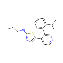 CCCNc1ncc(-c2ccncc2-c2ccccc2C(C)C)s1 ZINC000473114058