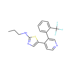 CCCNc1ncc(-c2ccncc2-c2ccccc2C(F)(F)F)s1 ZINC000473112231