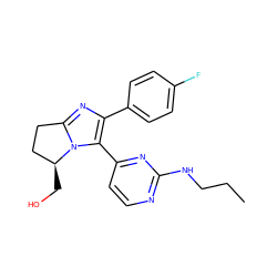 CCCNc1nccc(-c2c(-c3ccc(F)cc3)nc3n2[C@@H](CO)CC3)n1 ZINC000013985870