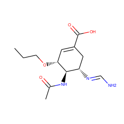 CCCO[C@@H]1C=C(C(=O)O)C[C@H](/N=C/N)[C@H]1NC(C)=O ZINC000014944902