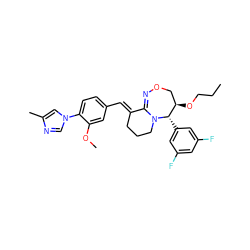 CCCO[C@@H]1CON=C2/C(=C/c3ccc(-n4cnc(C)c4)c(OC)c3)CCCN2[C@H]1c1cc(F)cc(F)c1 ZINC000095595782