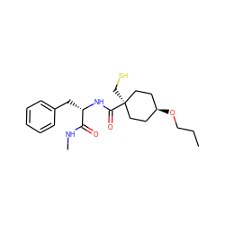 CCCO[C@H]1CC[C@@](CS)(C(=O)N[C@@H](Cc2ccccc2)C(=O)NC)CC1 ZINC000100821458