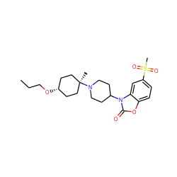 CCCO[C@H]1CC[C@](C)(N2CCC(n3c(=O)oc4ccc(S(C)(=O)=O)cc43)CC2)CC1 ZINC000261160993