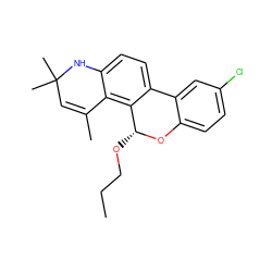 CCCO[C@H]1Oc2ccc(Cl)cc2-c2ccc3c(c21)C(C)=CC(C)(C)N3 ZINC000003831977