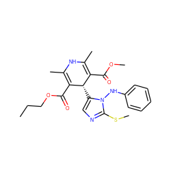 CCCOC(=O)C1=C(C)NC(C)=C(C(=O)OC)[C@@H]1c1cnc(SC)n1Nc1ccccc1 ZINC000103216293