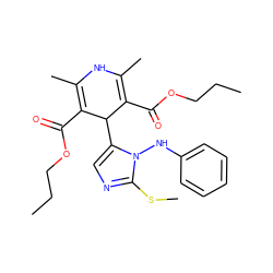 CCCOC(=O)C1=C(C)NC(C)=C(C(=O)OCCC)C1c1cnc(SC)n1Nc1ccccc1 ZINC000103216231