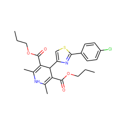 CCCOC(=O)C1=C(C)NC(C)=C(C(=O)OCCC)C1c1csc(-c2ccc(Cl)cc2)n1 ZINC000103282760