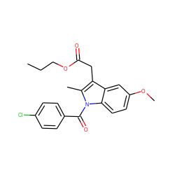 CCCOC(=O)Cc1c(C)n(C(=O)c2ccc(Cl)cc2)c2ccc(OC)cc12 ZINC000026733498