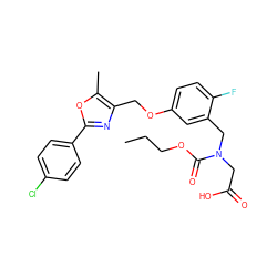 CCCOC(=O)N(CC(=O)O)Cc1cc(OCc2nc(-c3ccc(Cl)cc3)oc2C)ccc1F ZINC000653822811