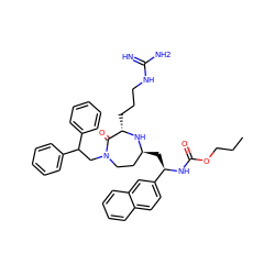 CCCOC(=O)N[C@H](C[C@H]1CCN(CC(c2ccccc2)c2ccccc2)C(=O)[C@H](CCCNC(=N)N)N1)c1ccc2ccccc2c1 ZINC001772626421