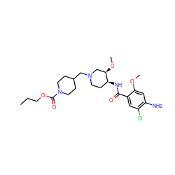 CCCOC(=O)N1CCC(CN2CC[C@H](NC(=O)c3cc(Cl)c(N)cc3OC)[C@H](OC)C2)CC1 ZINC000168784333