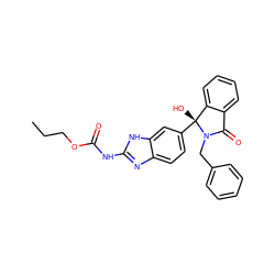 CCCOC(=O)Nc1nc2ccc([C@]3(O)c4ccccc4C(=O)N3Cc3ccccc3)cc2[nH]1 ZINC000038226619