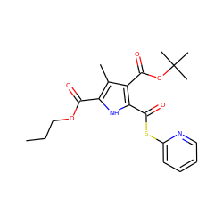 CCCOC(=O)c1[nH]c(C(=O)Sc2ccccn2)c(C(=O)OC(C)(C)C)c1C ZINC000013533478