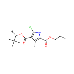 CCCOC(=O)c1[nH]c(Cl)c(C(=O)O[C@@H](C)C(C)(C)C)c1C ZINC000026254097