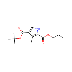 CCCOC(=O)c1[nH]cc(C(=O)OC(C)(C)C)c1C ZINC000013533444