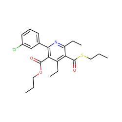 CCCOC(=O)c1c(-c2cccc(Cl)c2)nc(CC)c(C(=O)SCCC)c1CC ZINC000002004586