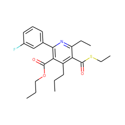 CCCOC(=O)c1c(-c2cccc(F)c2)nc(CC)c(C(=O)SCC)c1CCC ZINC000013672398