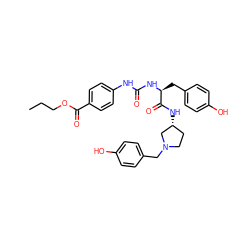 CCCOC(=O)c1ccc(NC(=O)N[C@@H](Cc2ccc(O)cc2)C(=O)N[C@@H]2CCN(Cc3ccc(O)cc3)C2)cc1 ZINC000049877346