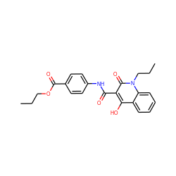 CCCOC(=O)c1ccc(NC(=O)c2c(O)c3ccccc3n(CCC)c2=O)cc1 ZINC000100551167