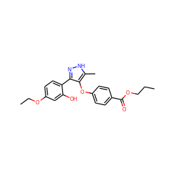 CCCOC(=O)c1ccc(Oc2c(-c3ccc(OCC)cc3O)n[nH]c2C)cc1 ZINC000017919855