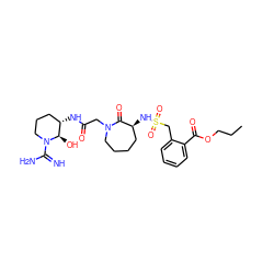 CCCOC(=O)c1ccccc1CS(=O)(=O)N[C@H]1CCCCN(CC(=O)N[C@H]2CCCN(C(=N)N)[C@@H]2O)C1=O ZINC000027200460