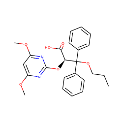 CCCOC(c1ccccc1)(c1ccccc1)[C@@H](Oc1nc(OC)cc(OC)n1)C(=O)O ZINC000001890490