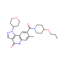 CCCOC1CCN(C(=O)c2cc3c(cc2C)[nH]c(=O)c2cnn(C4CCOCC4)c23)CC1 ZINC000261180998