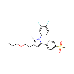 CCCOCCc1cc(-c2ccc(S(C)(=O)=O)cc2)n(-c2ccc(F)c(F)c2)c1C ZINC000653693423